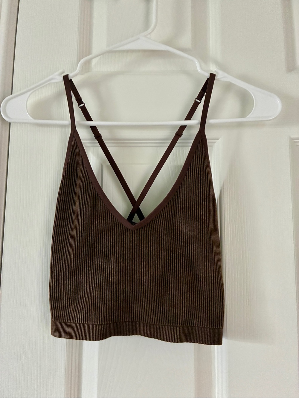 aerie Brown Ribbed V-Neck Cami with Crossback Straps